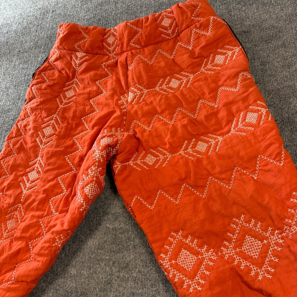 Vintage 90s Unbranded Quilted Embroidered Cotton Orange Joggers Size M